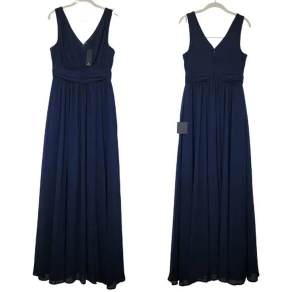 Lulus Formal A Line Maxi Dress Ruche Chiffon Womens Size M Navy Blue - Picture 1 of 11